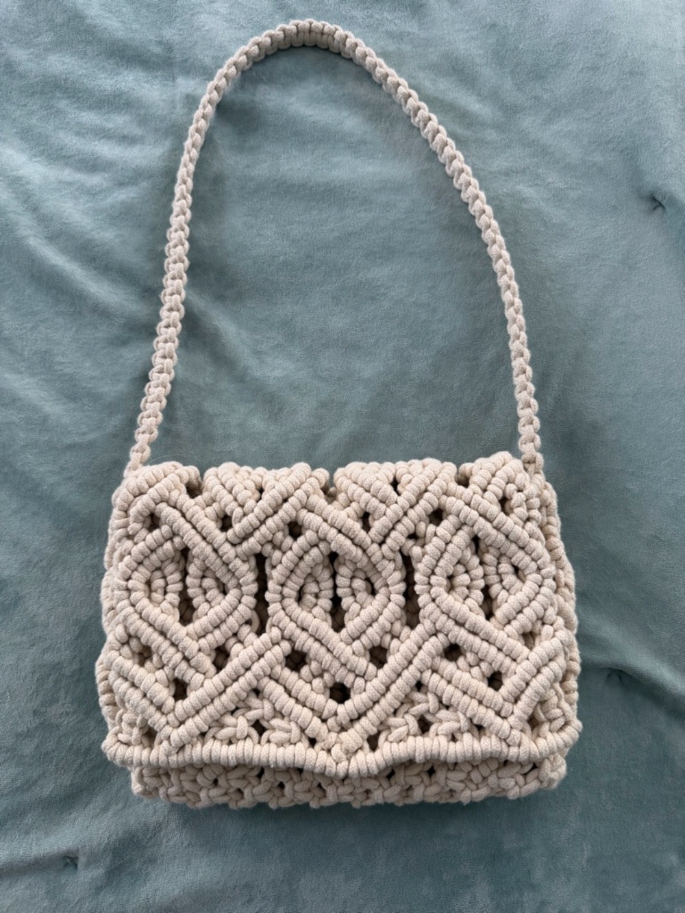 Zara Handcrafted Cream Macrame Shoulder Bag